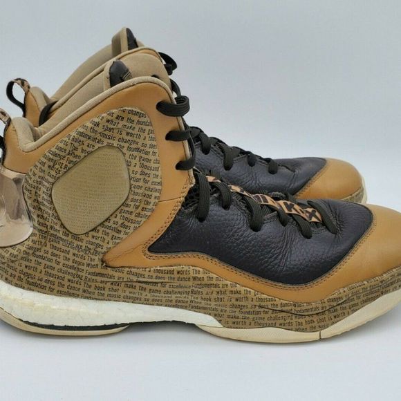 Adidas Boost Derrick Rose 5 Black History Month Shoes Mid Top Brown Gold RARE 11 - Picture 2 of 9